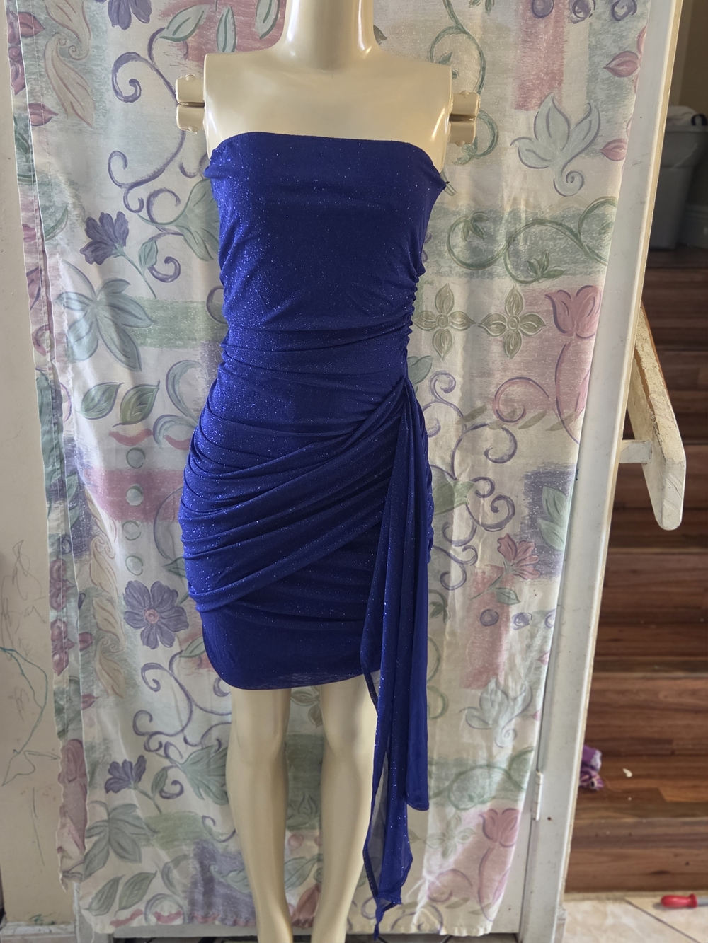 Windsor Strapless Glitter Royal Blue Ruched Mini Dress